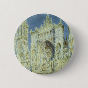 Rouen Cathedral West Facade Sunlight, Claude Monet Button