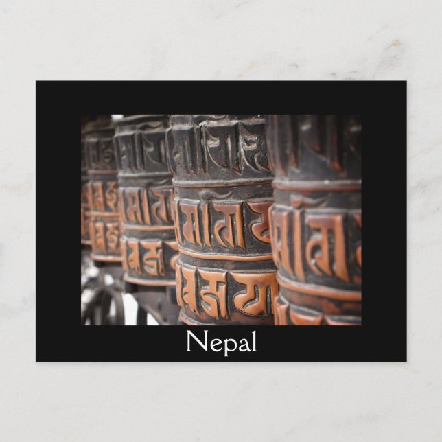 Roues de prière bouddhiste noir texte carte postal (Devant)