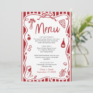Rouge à la main Whimsical Italien Pizza Pasta Menu