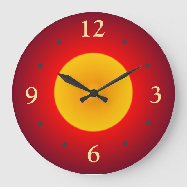 Rouge avec Pleine lune jaune> Horloge murale (Recto)