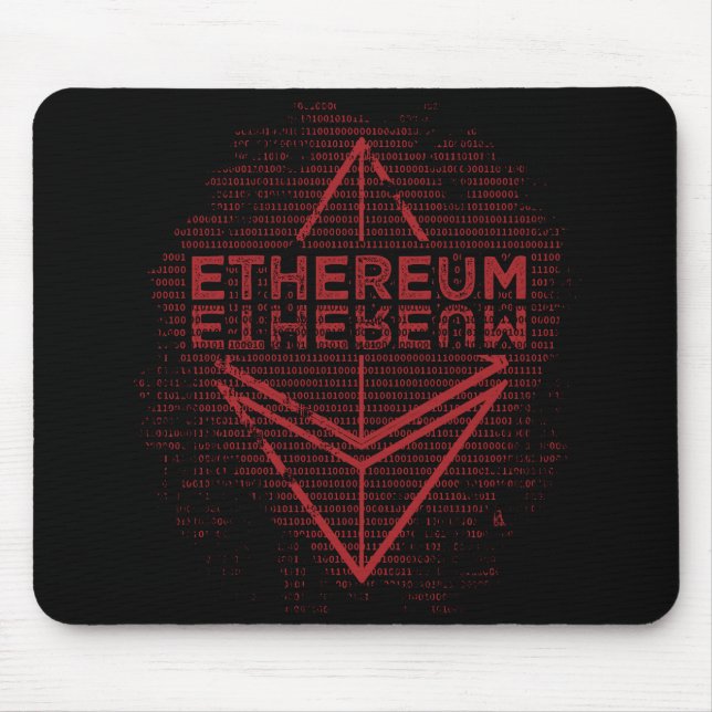 Rouge binaire d'Ethereum sur le tapis de souris (Devant)