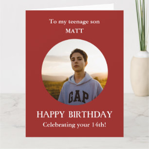 Rouge blanc 14ème photo carte d'anniversaire fils,