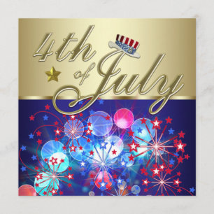 Rouge Blanc & Bleu Fireworks 4 juillet Invitations