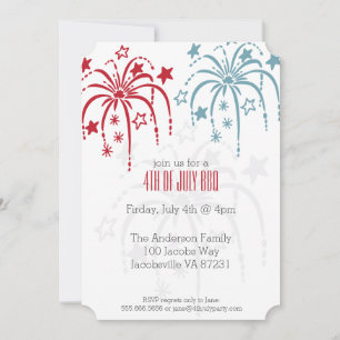 Rouge Blanc & Bleu Fireworks 4 juillet Invitations