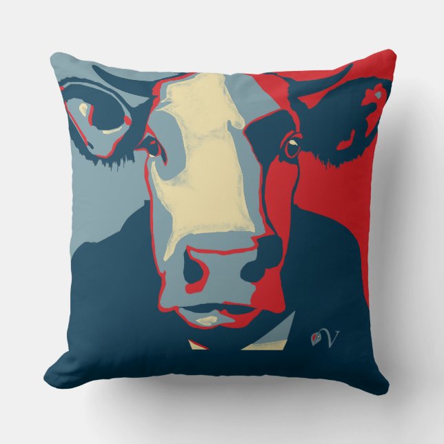 Rouge Blanc Bleu Pop Art Vache Coussin (Recto)
