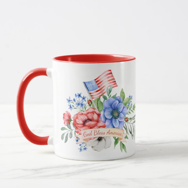 Rouge blanc et bleu | Dieu bénit l'Amérique Mug (Gauche)