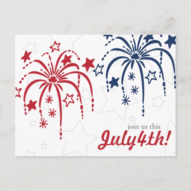 Rouge blanc et bleu Fireworks 4 juillet Cartes pos (Devant)