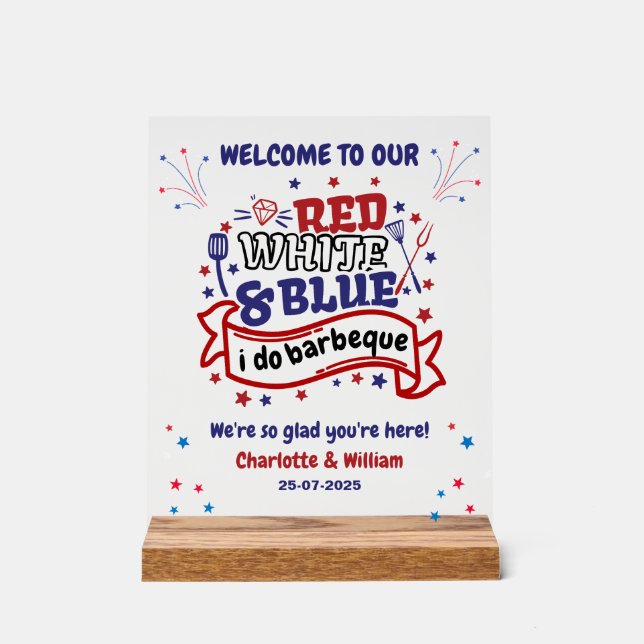 Rouge blanc et bleu i do BBQ Couple douche nuptial (Recto)