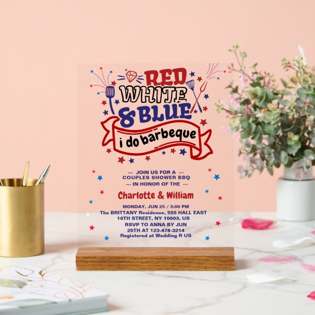 Rouge blanc et bleu i do BBQ Couple douche nuptial (Mariage)