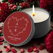 Rouge Blanc Floral Coeur Moderne Monogramme Mariag