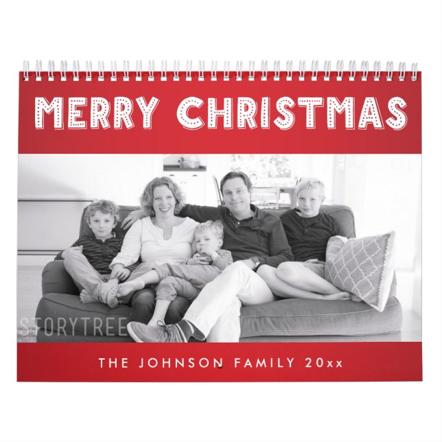 Rouge Blanc Joyeux Noël Calendrier personnalisé (Protection)