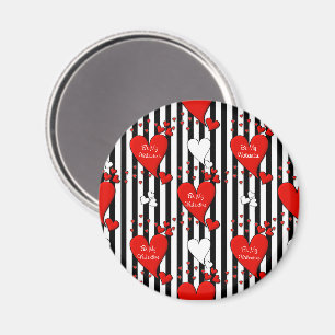 Rouge Blanc Noir Coeurs Valentin Magnet