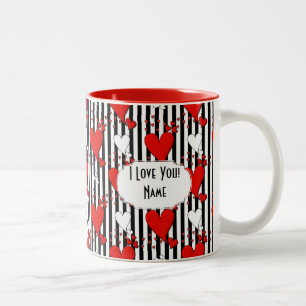 Rouge Blanc Noir Saint Valentin Coeurs Café Mug