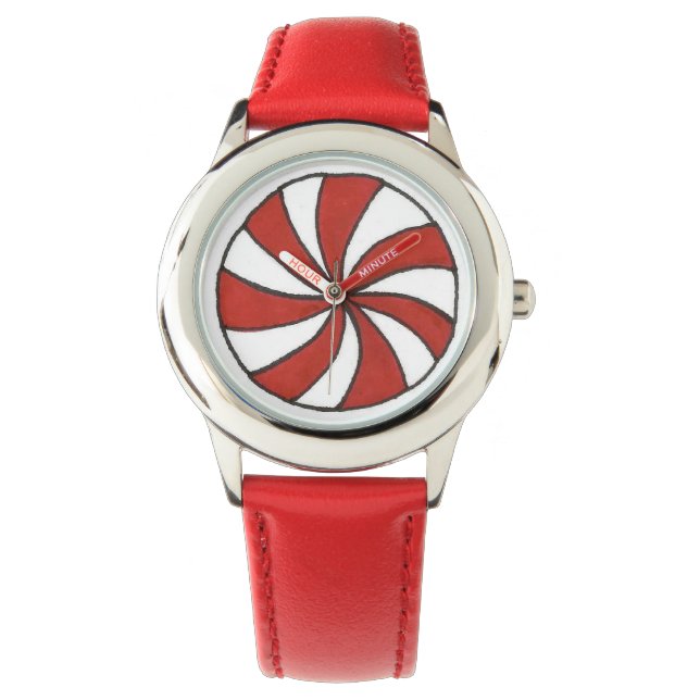 Rouge Blanc Peppermenthe Candy Noël Noël Montre (devant)