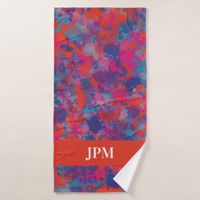 Rouge, bleu et rose gouttes Abstraites (Serviette de bain)