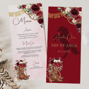 Rouge Bourgogne Floral Charro Quinceañera XV Menu
