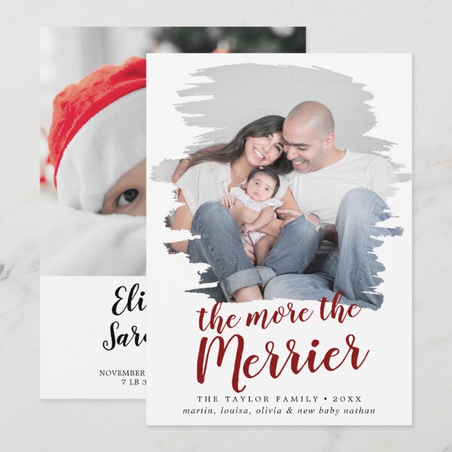 Rouge brossé Plus Le Merrier Faire-part de naissan (Devant / Derrière)