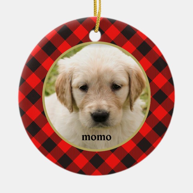 Rouge Buffalo Plaid Animaux de Noël Ornement en cé (Devant)