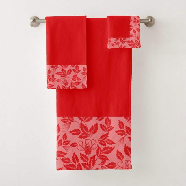 Rouge chaud floral d'Ensemble-Cru de serviette de (En situation)