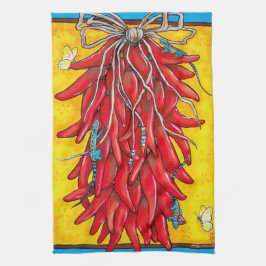 Rouge Chili poivre Ristra Serviette Lizard Jaune