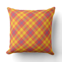 Rouge clair Jaune et Bleu Plaid Coussin ou coussin