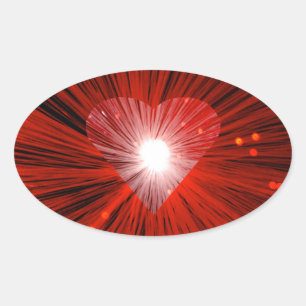 Rouge Coeur autocollant ovale