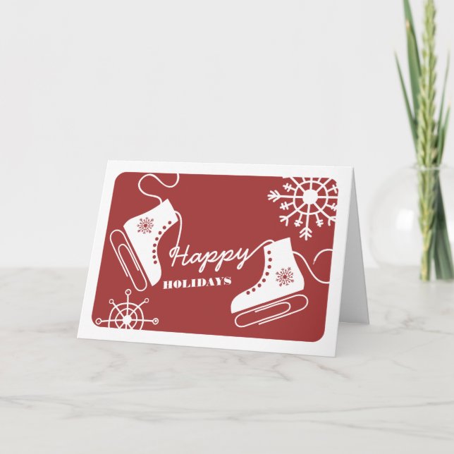 Rouge de carte de Noël d'affaires de patins de (Devant)