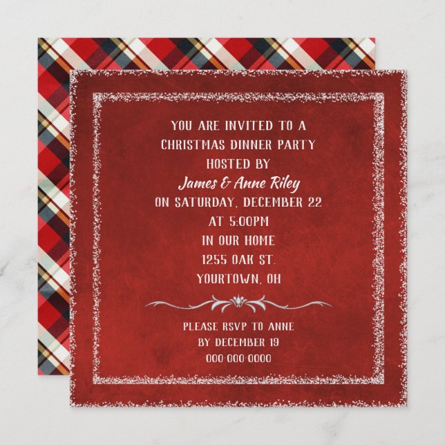 Rouge de Noël avec invitation frontalier parties s (Devant / Derrière)