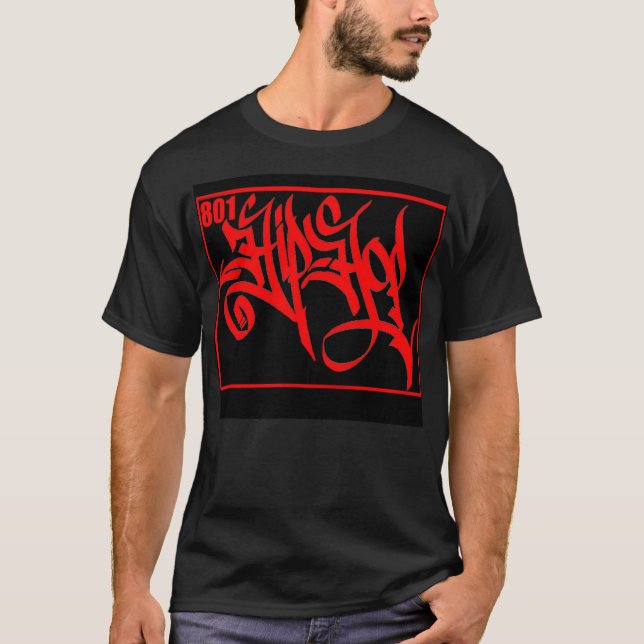 Rouge de T-shirt de 801 hip hop sur le noir (Devant)