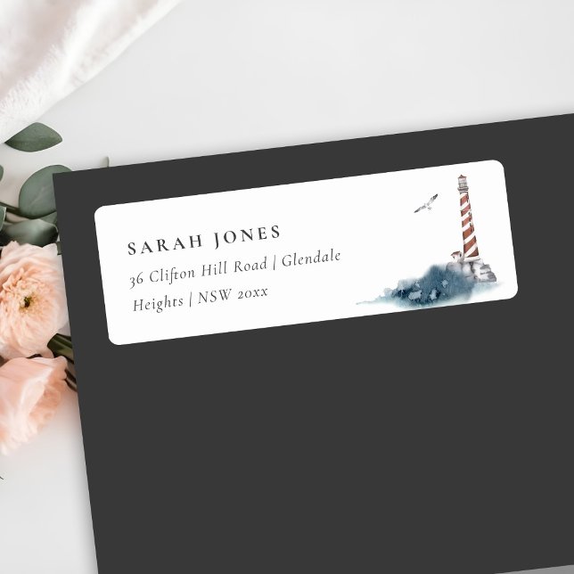 ROUGE DUSKY BLUE LIGHTHOUSE SEA WAVES ÉTIQUETTE DE (Créateur téléchargé)