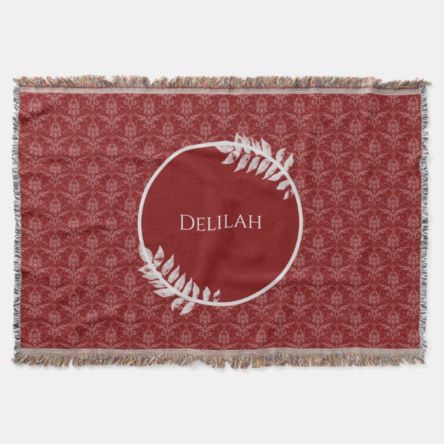 Rouge Elegant Damask Couverture de lancer personna (Devant)
