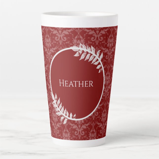 Rouge Elegant Damask Personnalisé Latte Mug (Devant)