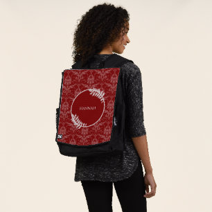 Rouge Elegant Damask Sac à dos personnalisé