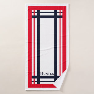 Rouge Élégant et Rayé Navy Monogrammé