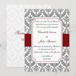 rouge élégant, invitation mariage damassé