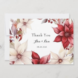 Rouge et Blanc Poinsettia Mariage Merci Cartes