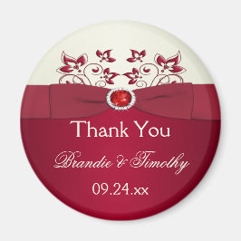 Rouge et ivoire Floral Mariage Favor Magnet