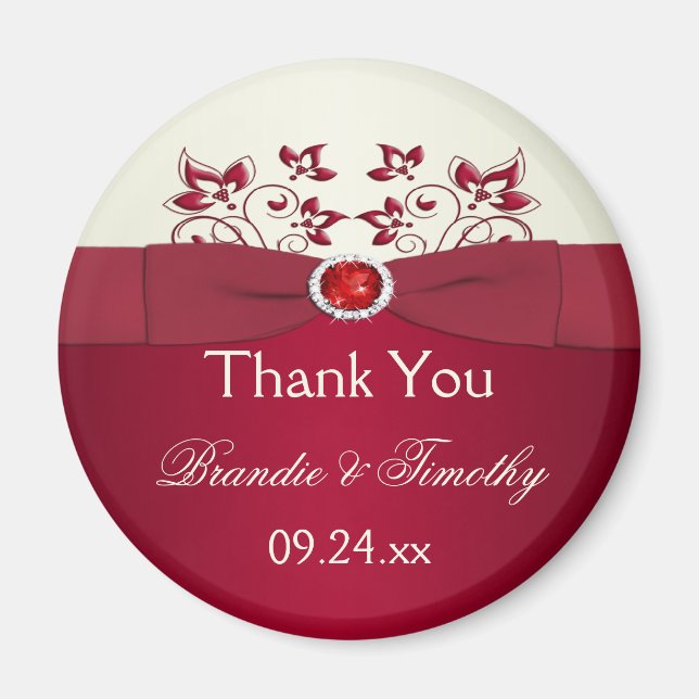 Rouge et ivoire Floral Mariage Favor Magnet (Devant)