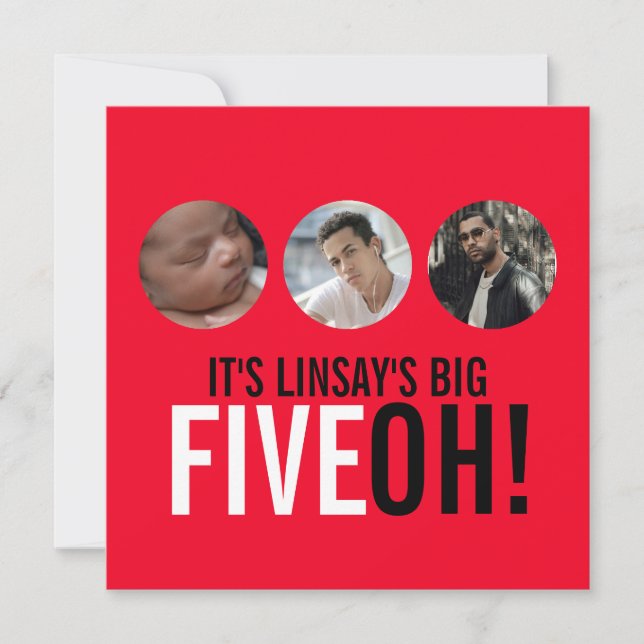 Rouge et noir 50e FIVEOH! photo invitation d'anniv (Devant)