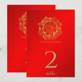 Rouge et or Flower Indian Numéro de table