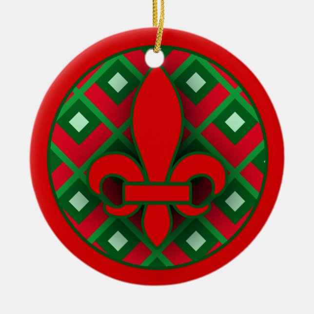 Rouge et ornement de Green Fleur de Lis Christmas (Devant)