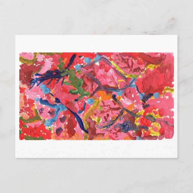 Rouge et rose abstrait avec carte postale en bleu (Devant)