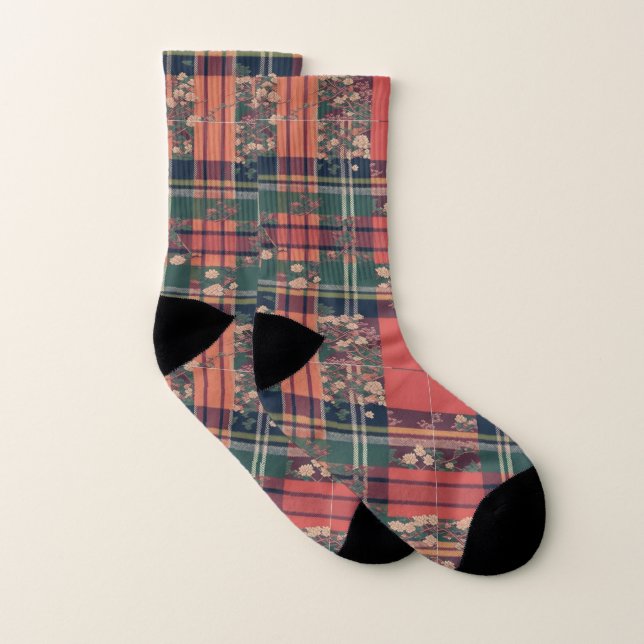Rouge et rose écossais Sakura Tartan moderne (Paire)