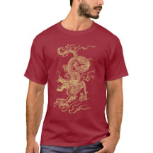 Rouge et T-shirt unisexe de dragon chinois d'or