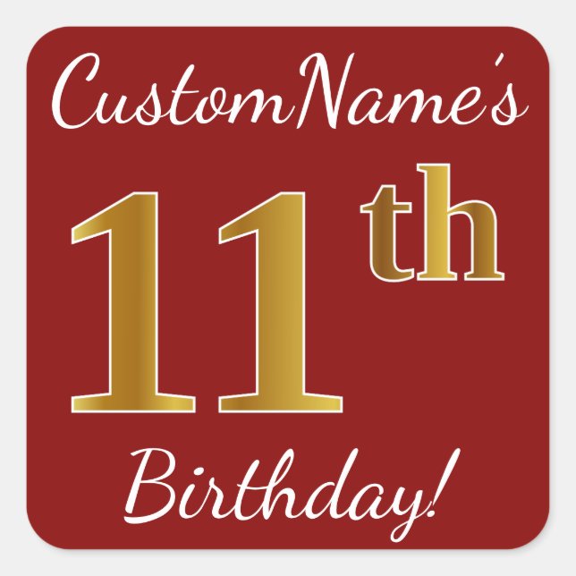 Rouge, Faux Gold 11e anniversaire + Autocollant de (Devant)