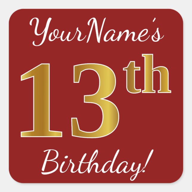 Rouge, Faux Gold 13e anniversaire + Autocollant de (Devant)