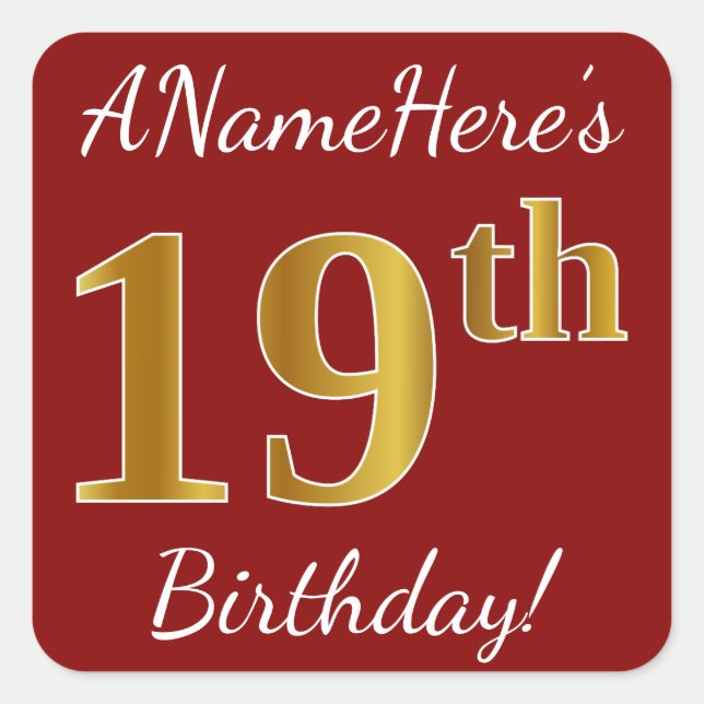 Rouge, Faux Gold 19e anniversaire + Autocollant de (Devant)
