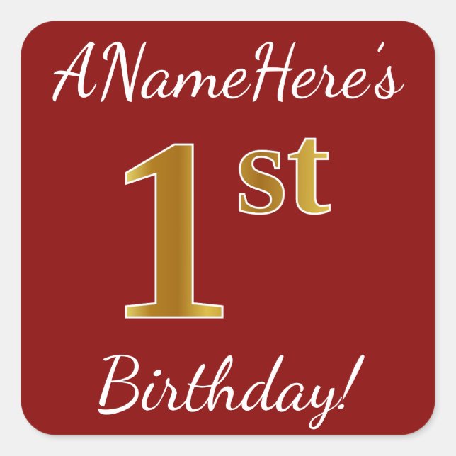 Rouge, Faux Gold 1er Anniversaire + Autocollant de (Devant)
