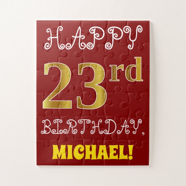 Rouge, Faux Gold 23e anniversaire + Puzzle de nom  (Vertical)