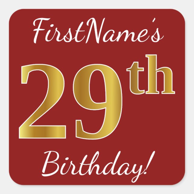 Rouge, Faux Gold 29e anniversaire + Autocollant de (Devant)